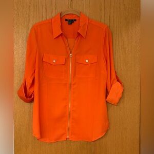 Tracy M. - Silky Zipper Front Blouse in Bright Orange - Size M - Like New